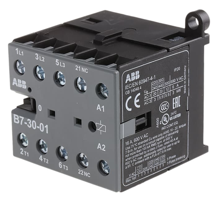 ABB B Series Contactor, 230 V ac Coil, 3-Pole, 9 A, 5.5 kW, 3NO, 690 V ac