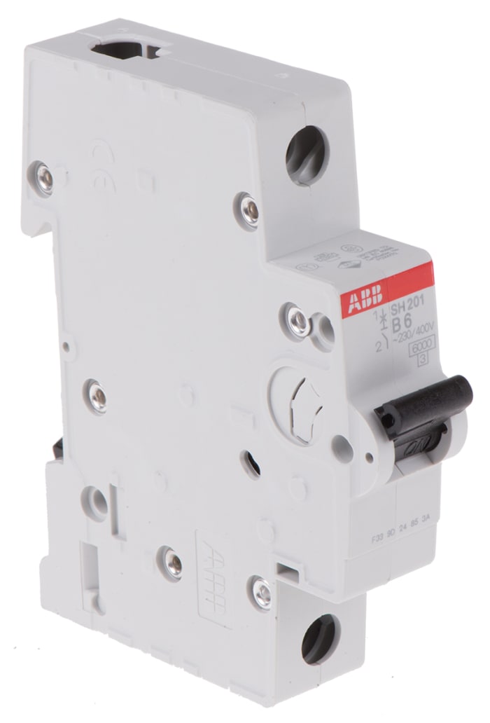 ABB Compact Home SH200 MCB, 1P Poles, 6A Curve B, 400V AC, 60V DC, 6 kA Breaking Capacity, MCB