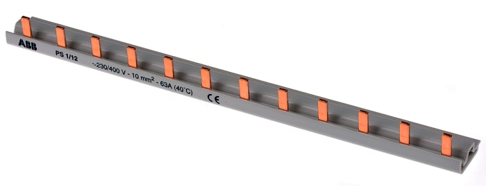 1 Fazlı Bara, 12 Modüllü, 400V ac, 17,5mm