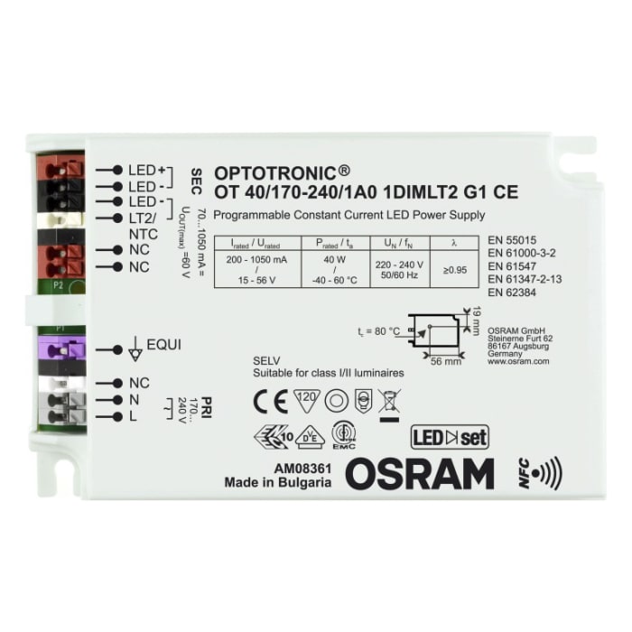 Osram 4052899517424Â, Akım Sınırlamalı LED Sürücü (LED Driver) 40W, 15 → 56V, OPTOTRONIC Serisi