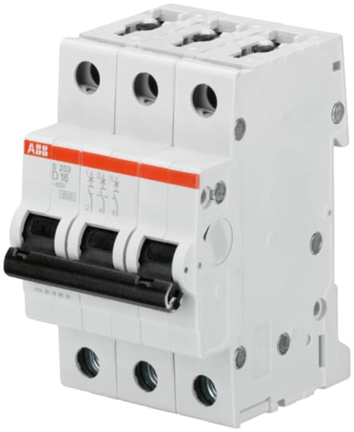 ABB System Pro M Compact S200 MCB, 3P Poles, 500mA Curve D
