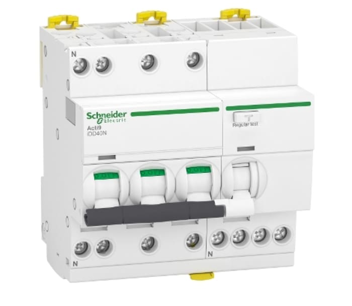 Schneider Electric RCBO, 32A Current Rating, 3P+N Poles, 300mA Trip Sensitivity, Type C, Acti9 Range