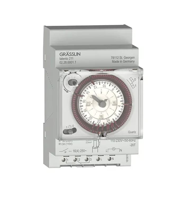 Grasslin Analogue DIN Rail Time Switch 110 → 230 V ac, 1-Channel