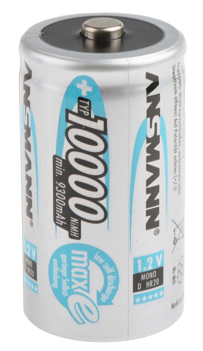 Ansmann 1,2V NiMH D Tipi Şarj Edilebilir Piller, 10000mAh, Kendi Kendine Düşük Deşarj Özellikli