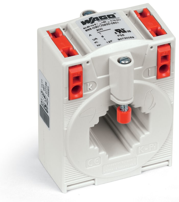 Wago 855 Series DIN Rail Mounted Current Transformer, 200A Input, 1 A Output, 1200 V