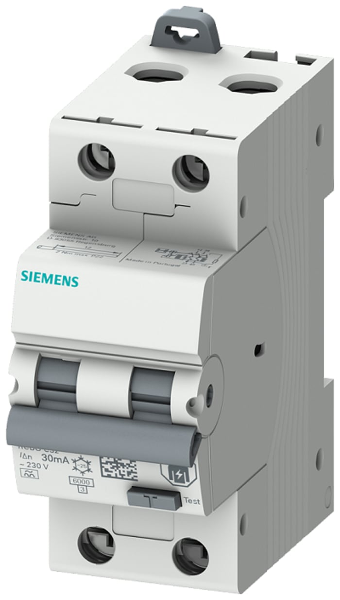 Siemens RCBO, 10A Current Rating, 2P Poles, 30mA Trip Sensitivity, Type B, Sentron Range