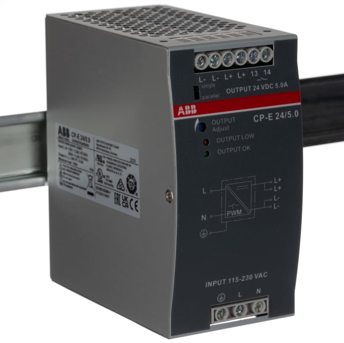 24V dc CP-E DIN Ray Pano Montaj Güç Kaynağı CP-E, 24V dc / 24V dc, 5A 120W, Anahtarlama Modu