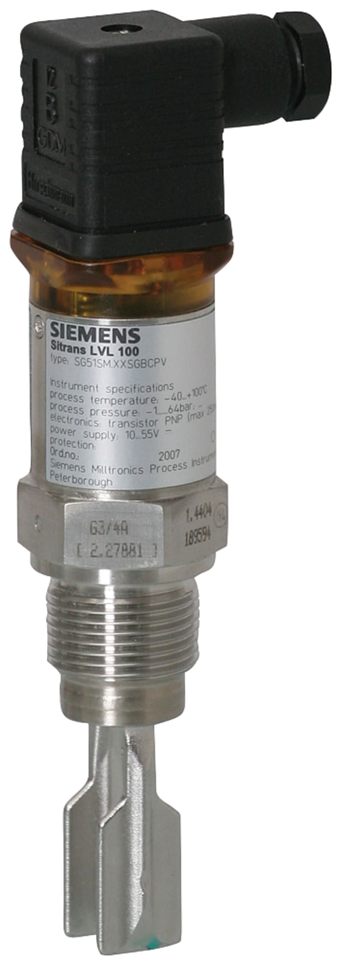Siemens SITRANS LVL Series Vibrating Level Switch Vibrating Level Switch, Threaded, 316 Stainless Steel, Plastic PEI