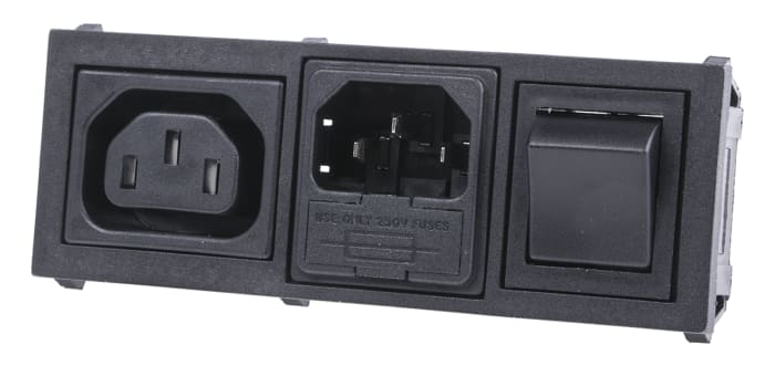 Bulgin C13, C14 Snap-In IEC Connector Socket, Plug, 10A, 250 V, Fuse Size 5 x 20mm