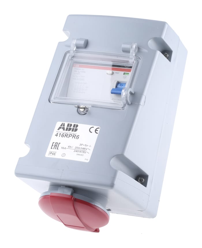ABB RCD(Kaçak Akım) Korumalı Priz / Fiş, Priz, 3P+N+E, 415 V, 16A, Duvara Monte, Kırmızı, IP44