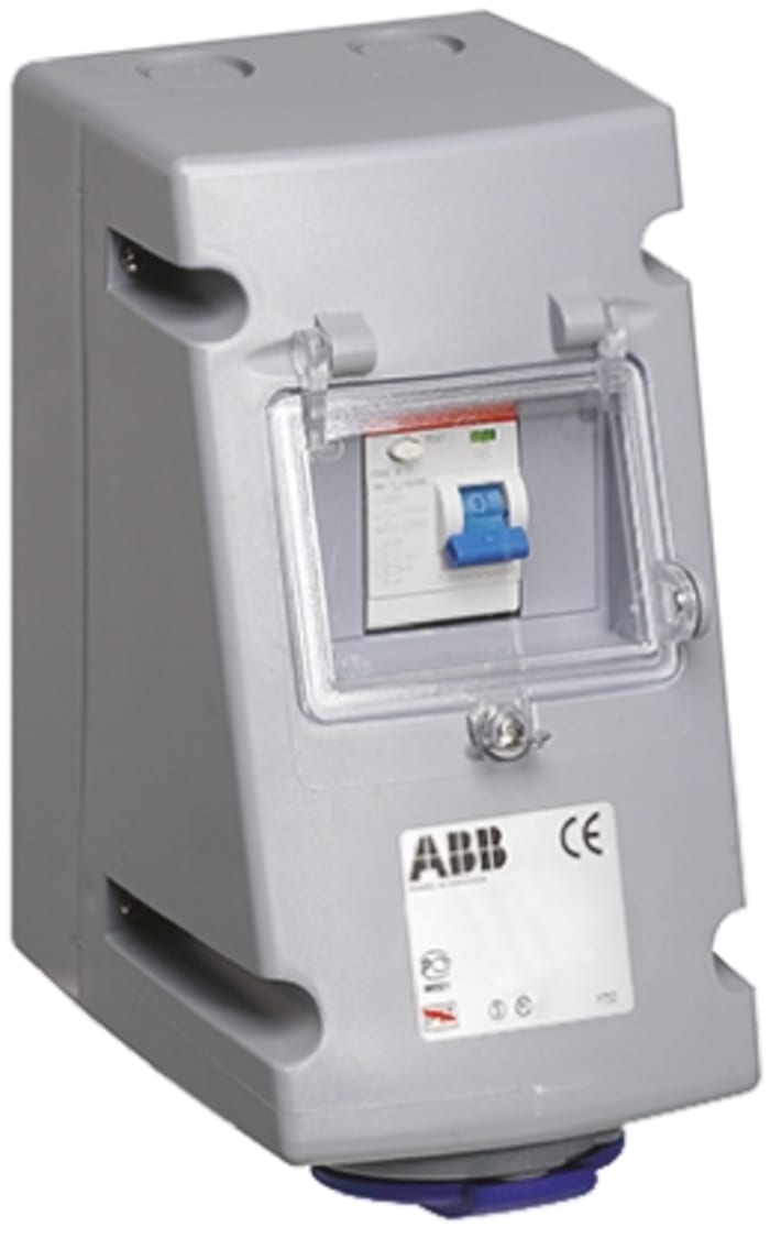 ABB RCD(Kaçak Akım) Korumalı Priz / Fiş, Priz, 2P+E, 230 V, 32A, Duvara Monte, Mavi, IP44, Critical & Safe Serisi