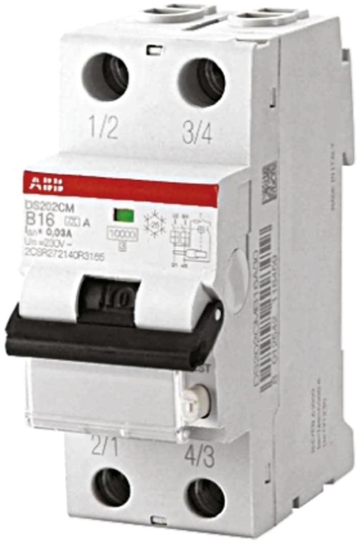 ABB Sistem Pro M Kompakt DS202C Aşırı Akım Korumalı Kaçak Akım Sigortası (RCBO), Hassasiyet: 30mA, 16 A, 2P