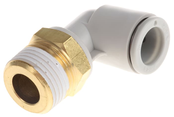 SMC KQ2 Series Elbow Threaded Adaptor, R 3/8 Male to Push In 10 mm, Threaded-to-Tube Connection Style
