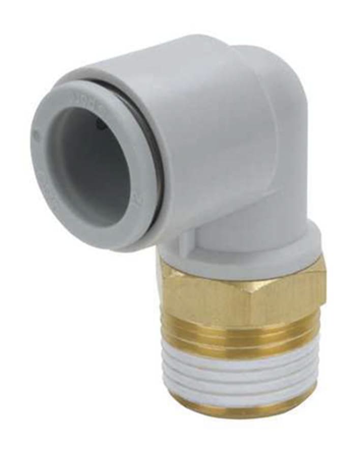 SMC KQ2 Series Elbow Threaded Adaptor, R 1/4 Male to Push In 12 mm, Threaded-to-Tube Connection Style