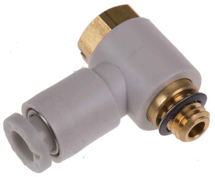 SMC KQ2 Series Elbow Threaded Adaptor, M5 Male to Push In 4 mm, Threaded-to-Tube Connection Style