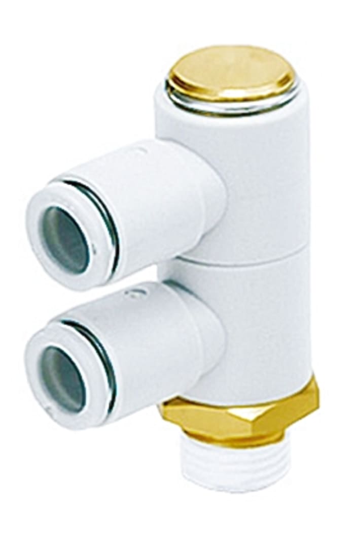 SMC KQ2 Series Elbow Threaded Adaptor, R 1/8 Male to Push In 6 mm, Threaded-to-Tube Connection Style