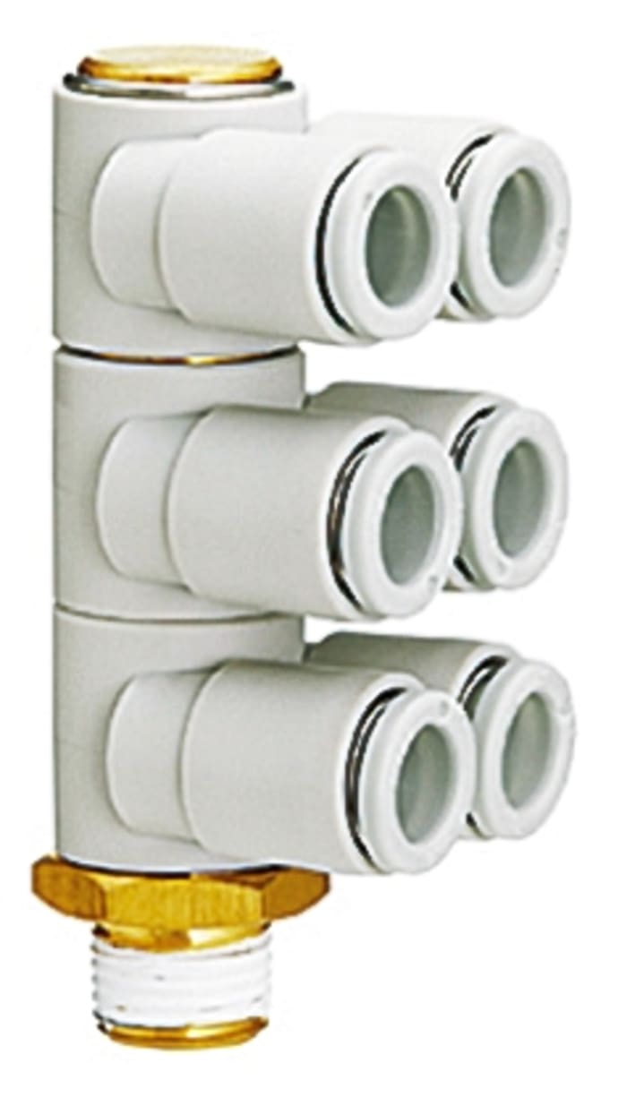 SMC KQ2 Series Elbow Threaded Adaptor, R 3/8 Male to Push In 6 mm, Threaded-to-Tube Connection Style