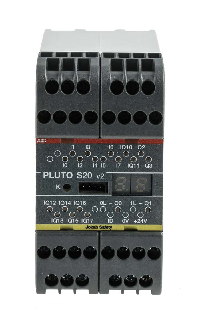 ABB Pluto 2TLA Serisi Emniyet Kontrol Ünitesi (Safety Controller), 16 Girişli, 4 Çıkışlı, 24 V dc