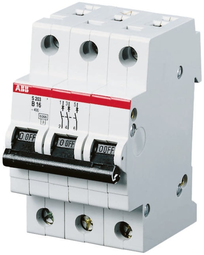 ABB System Pro M Compact S200 MCB, 3P Poles, 32A Curve B, 400V AC, 6 kA Breaking Capacity, MCB