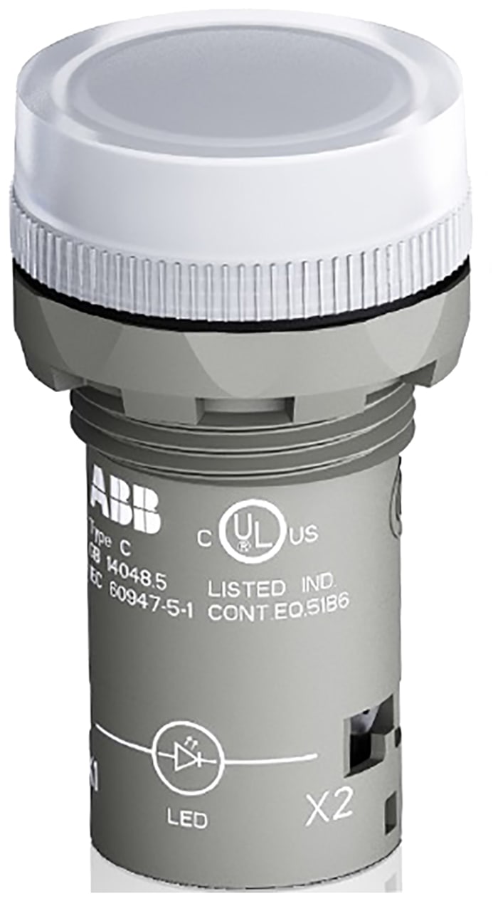 ABB, Beyaz LEDli Sinyal Lambası, Yuvarlak, 16 mA, 22,3mm, IP66, IP67, IP69K, 24 V ac/dc