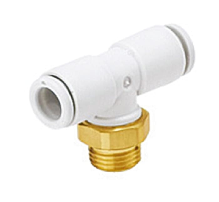 SMC KQ2 Series Tee Threaded Adaptor, Push In 4 mm to Push In 4 mm, Threaded-to-Tube Connection Style