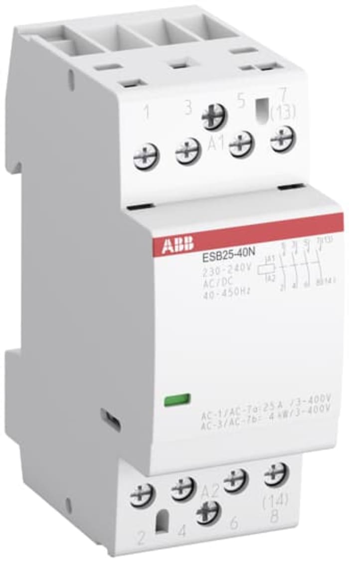 ABB ESB Series Contactor, 230 → 240 V Coil, 4-Pole, 25 A, 1.3 kW, 2NO + 2NC