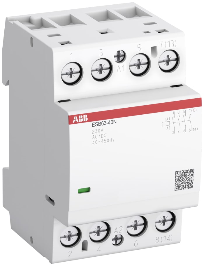 ABB ESB Series Contactor, 24 V Coil, 2-Pole, 63 A, 14.5 kW, 4NO