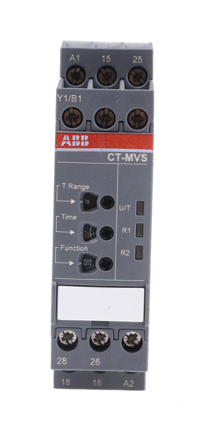 ABB 1SVR Series DIN Rail Mount Timer Relay, 24 → 240 V ac, 24 → 48V dc, 2-Contact, 0.05 s → 300h,