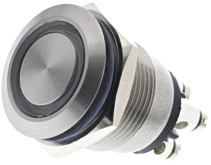 Bulgin MPI002 Series Illuminated Push Button Switch, Momentary, Panel Mount, 19.2mm Cutout, SPST, Green/Blue LED, 24V