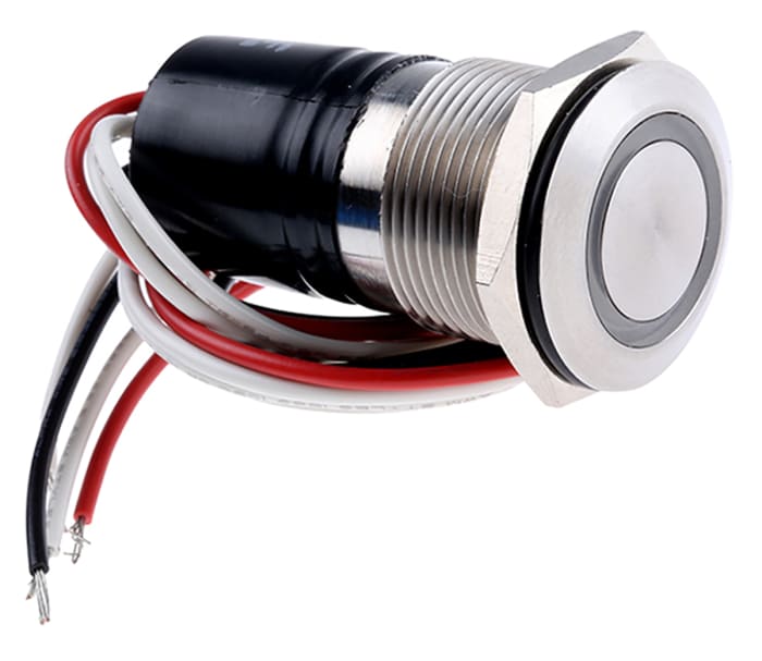 Bulgin MPI002 Series Illuminated Push Button Switch, Momentary, Panel Mount, 19.2mm Cutout, SPST, Green LED, IP66