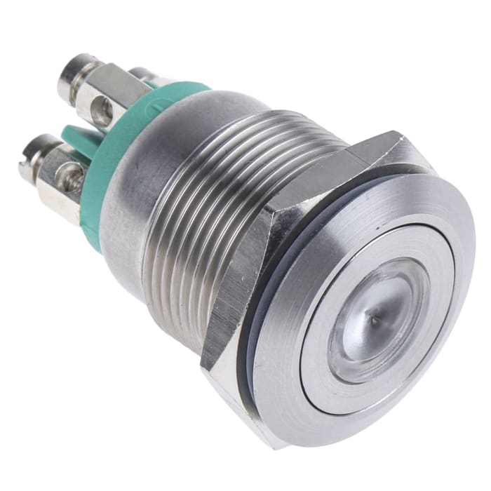 Bulgin MPI001 Series Illuminated Push Button Switch, Momentary, Panel Mount, 19.2mm Cutout, SPST, Green LED, 24V dc,