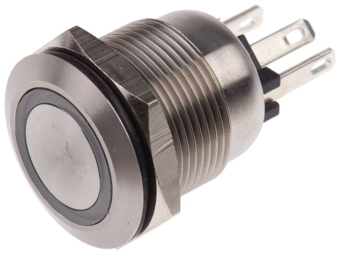 Bulgin MPI002 Series Illuminated Push Button Switch, Momentary, Panel Mount, 19.2mm Cutout, SPST, Green/Blue LED, 24V