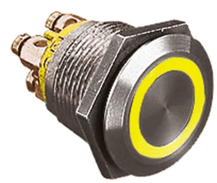 Bulgin MPI002 Series Illuminated Push Button Switch, Momentary, Panel Mount, 19.2mm Cutout, SPST, Amber LED, 24V dc,
