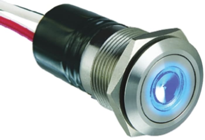 Bulgin MPI001 Series Illuminated Push Button Switch, Momentary, Panel Mount, 19.2mm Cutout, SPST, Blue LED, 24V dc, IP66