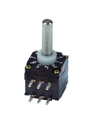 07 Series Coded Switch, Horizontal, 36°, Shorting, with End Stop, Spindle Shaft, 10 Positions