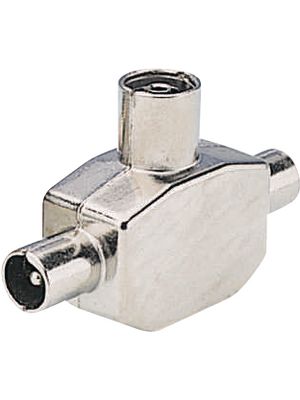 Aerial adapter, T-Type, IEC (Coax) Socket - 2x Coaxial Plug,