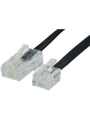 Telephone Cable, RJ12 Plug - RJ45 Plug, Flat, 500mm, Black