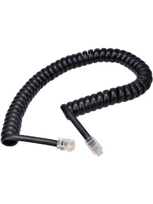 Telephone Cable, RJ10 Plug - RJ10 Plug, Coiled, 2m, Black