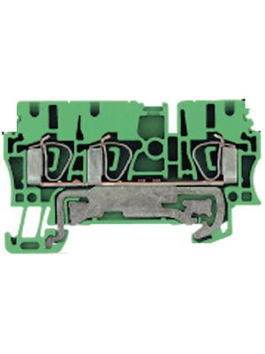 Terminal Block, Tension Clamp, 4 Poles, 500V, 0.5 ... 1.5mm², Green / Yellow