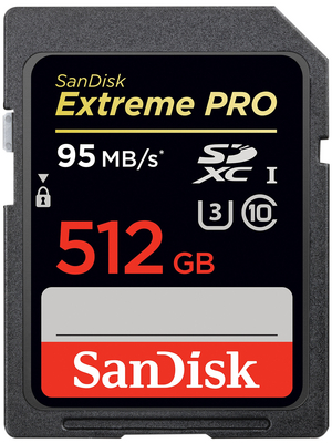 Extreme Pro SDXC card, 512GB, 95MB/s, 90MB/s